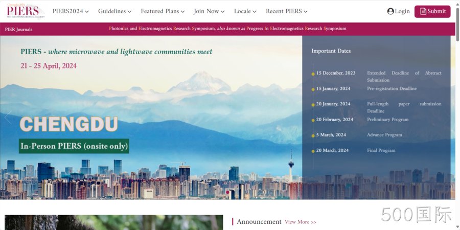 仁怀500国际受邀参加“PIERS 2024”光学与电磁学国际学术会议!